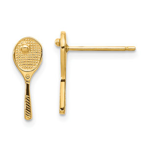Million Charms 14k Yellow Gold Sports Mini Tennis Racquet w/Ball Post Earrings